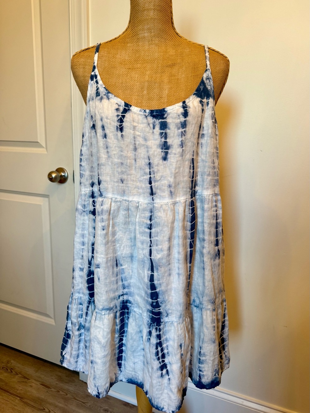 Bella Dahl Strappy Tie Dye Tiered Dress in Blue Indigo Sz Medium